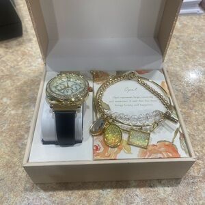 NWT Alexis Bendel Gold and Black Watch with Opal Bracelet Set